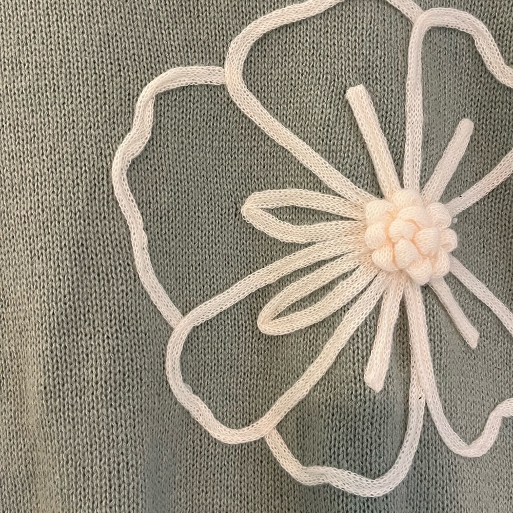 SHEIN Mint Green Short-Sleeve Flower Knit Sweater - Picture 4 of 6